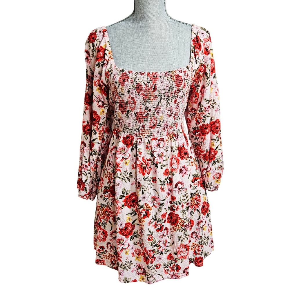 Old Navy Pink Floral Smocked Square Neck Mini Dress XL Petite Cottagecore